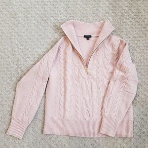 J. Crew Pale Pink 1/4 Zip Wool Blend Cable Knit Sweater, Small, EUC!